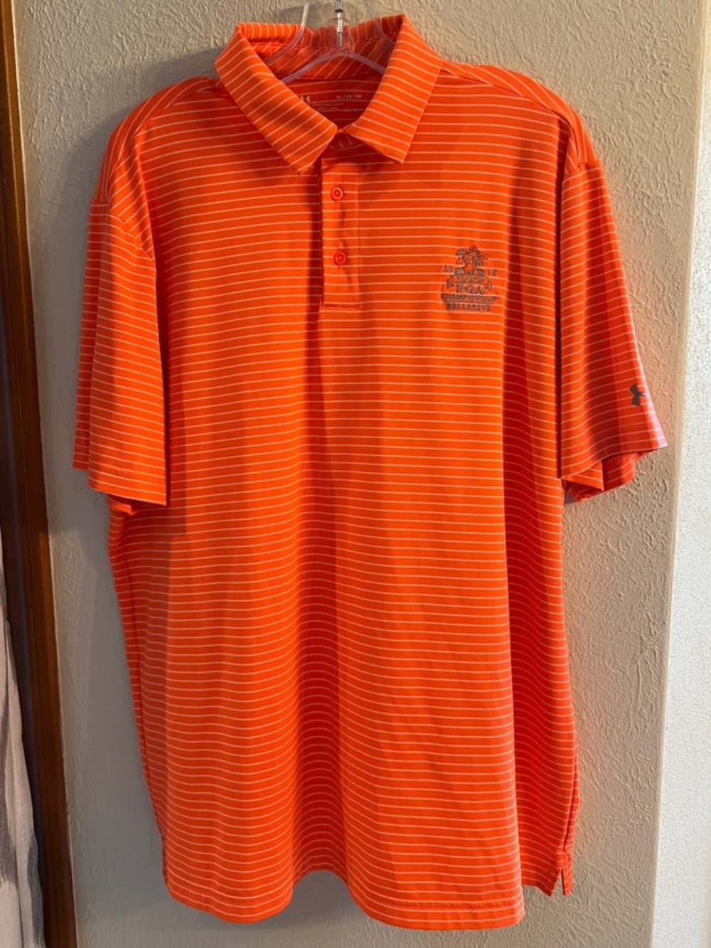 Under Armour Men's Orange Striped Golf Shirt Size XL